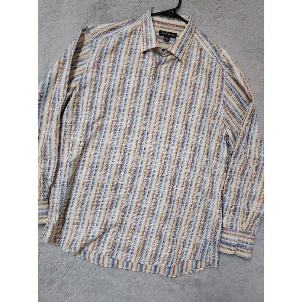 Jhane Barnes Shirt Mens Large Psychedelic Silk Blend Long Sleeve Colorful Retro